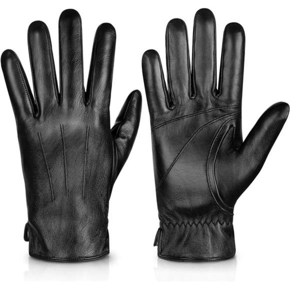 Genuine Sheepskin Leather Gloves for Men, Winter Warm Touchscreen Texting